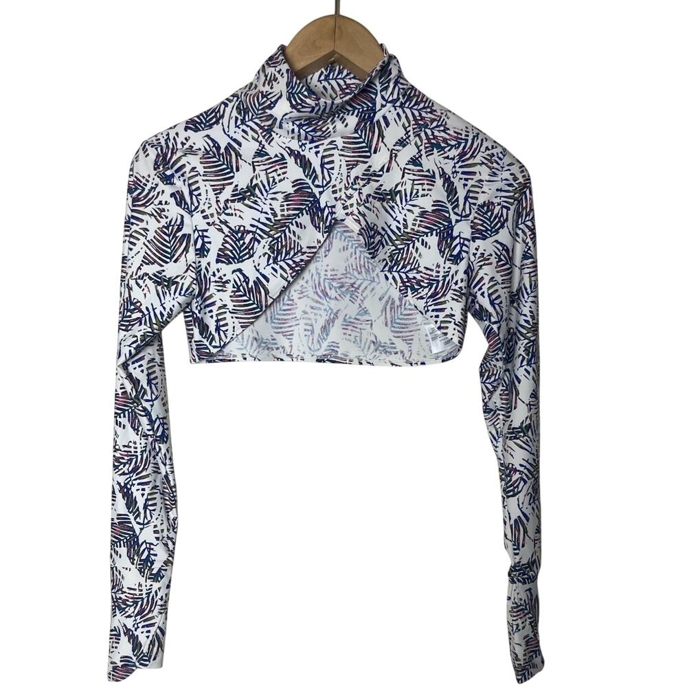 Coolibar Kaycos Shrug Cover Up White Print UPF 50+ Mock Neck Long Sleeve XS